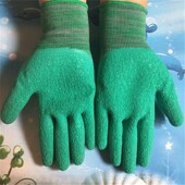 鼎升389尼j龙衬里乳胶皱纹劳保工作防护手套绿色涂胶耐磨防滑 包邮