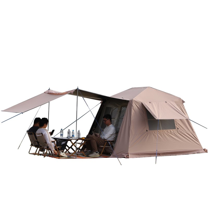天幕帐篷户外3-4人家庭野营过夜D露营折叠便携式黑胶全自动速开