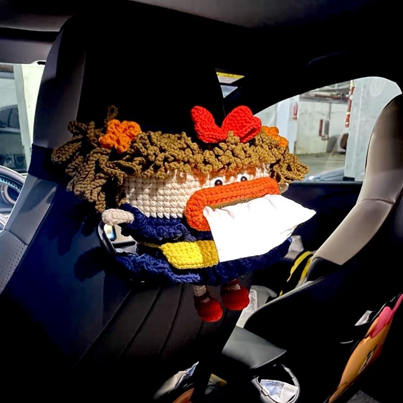 可爱丑萌汽车抽纸包挂式车载纸巾盒手工编织DIYS毛线车饰饰品纸抽