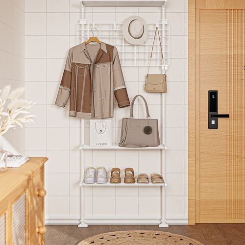 衣帽架入户玄关顶天立地置物架隔C断收纳门后门口挂衣架鞋架一体