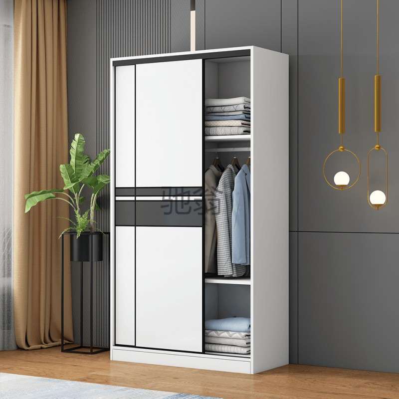 lw0实木衣柜家用卧室推拉门大衣橱简约现代单人出租屋组装衣柜小