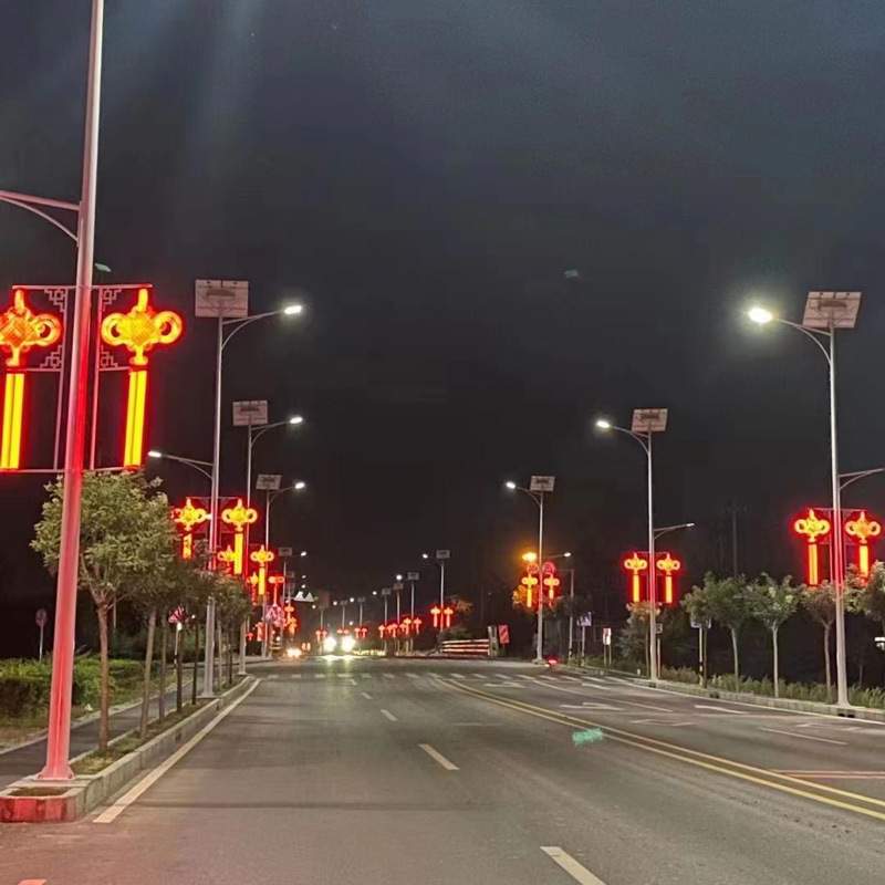 LED中国结太阳能路灯6米城市道路国庆春节日亮化发光旗帜灯笼装饰