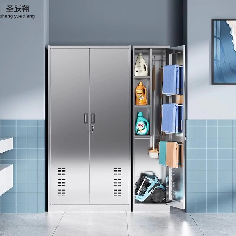 304 不锈钢清洁柜家用卫生保洁工具收纳柜酒店学校专用拖把储物柜
