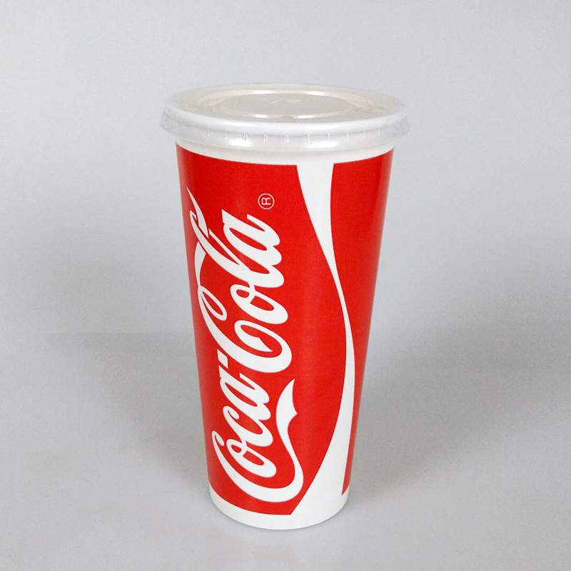 90mm口径22盎司700ml一次性双P红可乐冷热饮料纸杯子带平盖