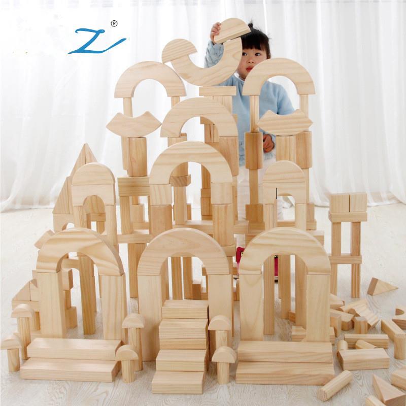 398粒木制实木原色幼儿园大型建构拼装积木益智儿童早教玩具拼搭