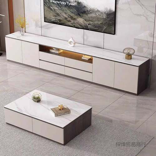 实木电视柜落地客厅家用储物柜一体简约新款小户型奶油风储物柜子