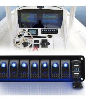 热卖车船通用八位开关单排面板5P脚ON-OFF加开关式双USB带电压