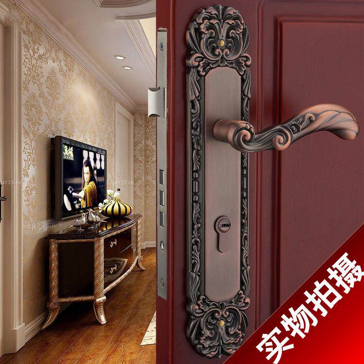 红古铜别墅大门锁豪华防盗双开门锁实木对开门锁机械门锁