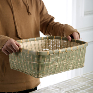 手工竹编洗菜篮子馒头筐油炸篮蔬菜E篮鸡蛋篮收纳筐农家长方形篮