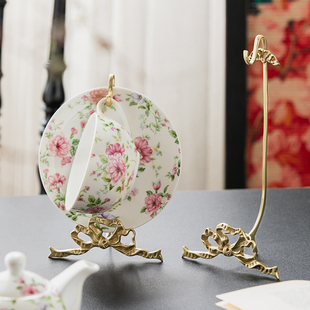 轻奢家用咖啡杯架子收纳架欧式复古黄铜杯碟马Q克杯水杯挂架展示