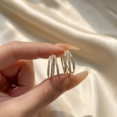 潮百搭高级感耳圈 三生三世圆圈耳环气质轻奢 新款 镶钻银针耳饰女