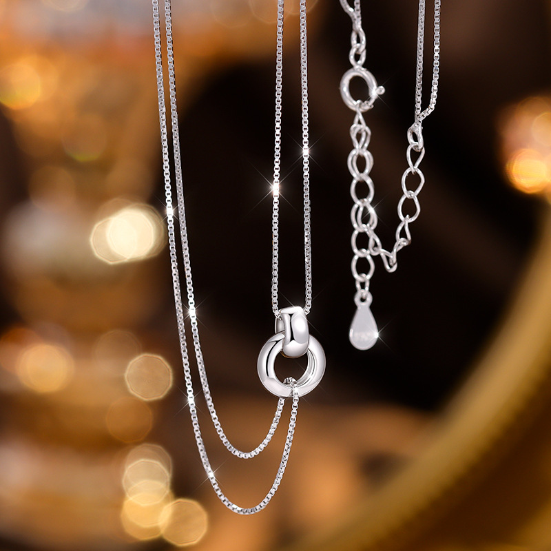 日本品质S925纯银环环相扣双层项链女款时尚简约轻奢高级感精致百