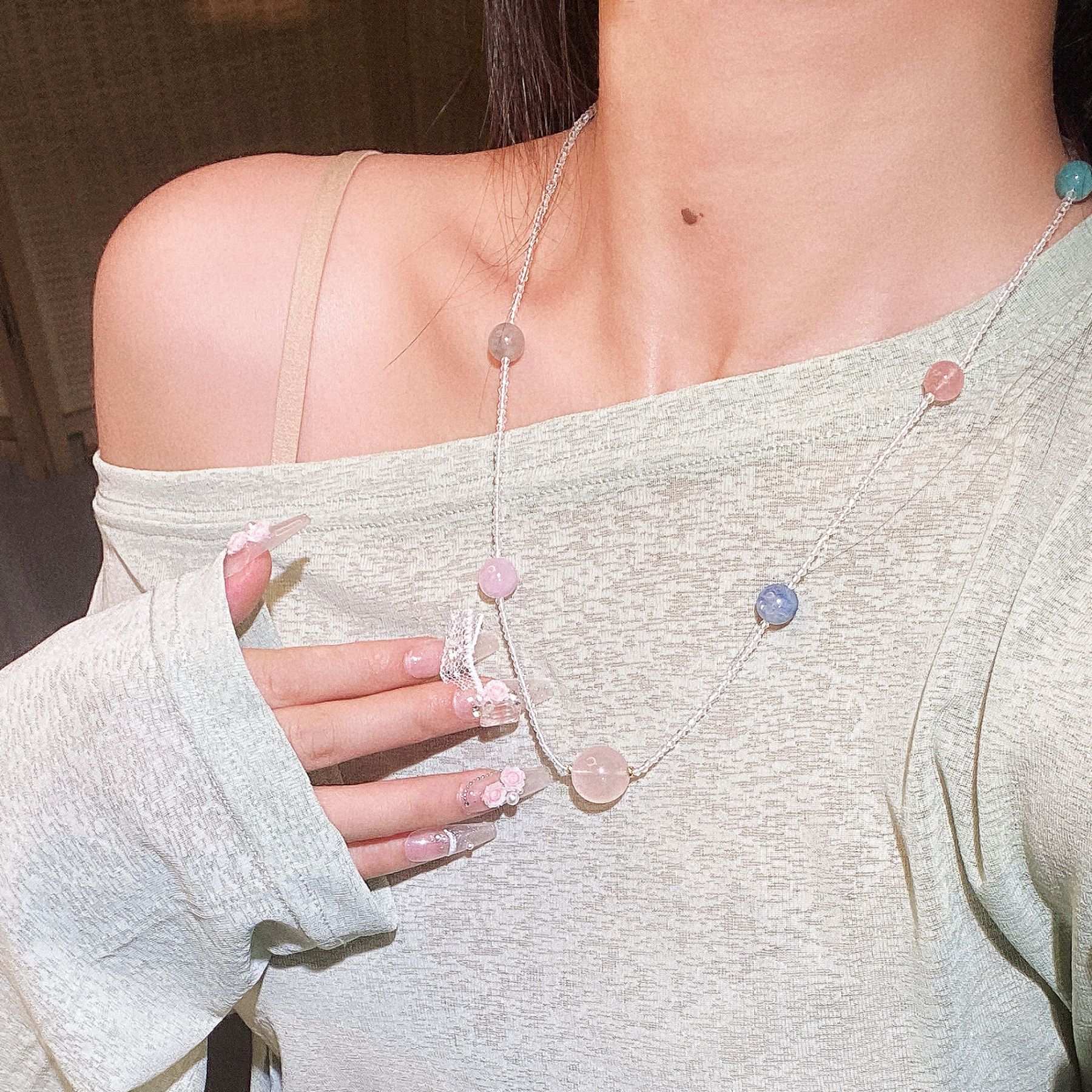 日本品质多巴胺彩珠叠戴项链超长叠戴锁骨链2025多宝新款女夏甜酷