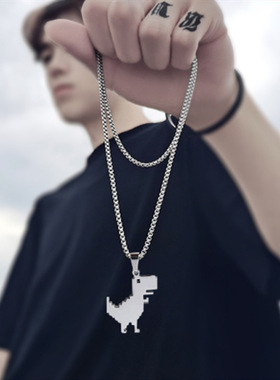 新款项链男小恐龙吊坠ins嘻哈潮牌挂件夏天小众设计潮流挂坠链子