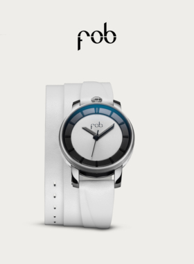 FOB女表女款R360个性进口三环白色薄皮革表带时尚机械腕表