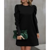 裙子Solid bubble color 纯色圆领泡泡袖 round neck sleeve dress