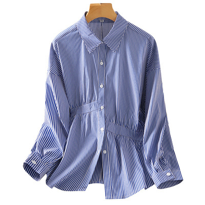 Casual asymmetrical pleated striped shirt 不对称褶皱条纹衬衫