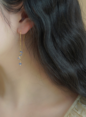 半入云小众设计塔桑石耳线925纯银流苏长耳环法式少女高级感50320