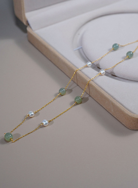 半入云小众轻奢高级感五颗和田玉珍珠项链925银新中式锁骨链41008