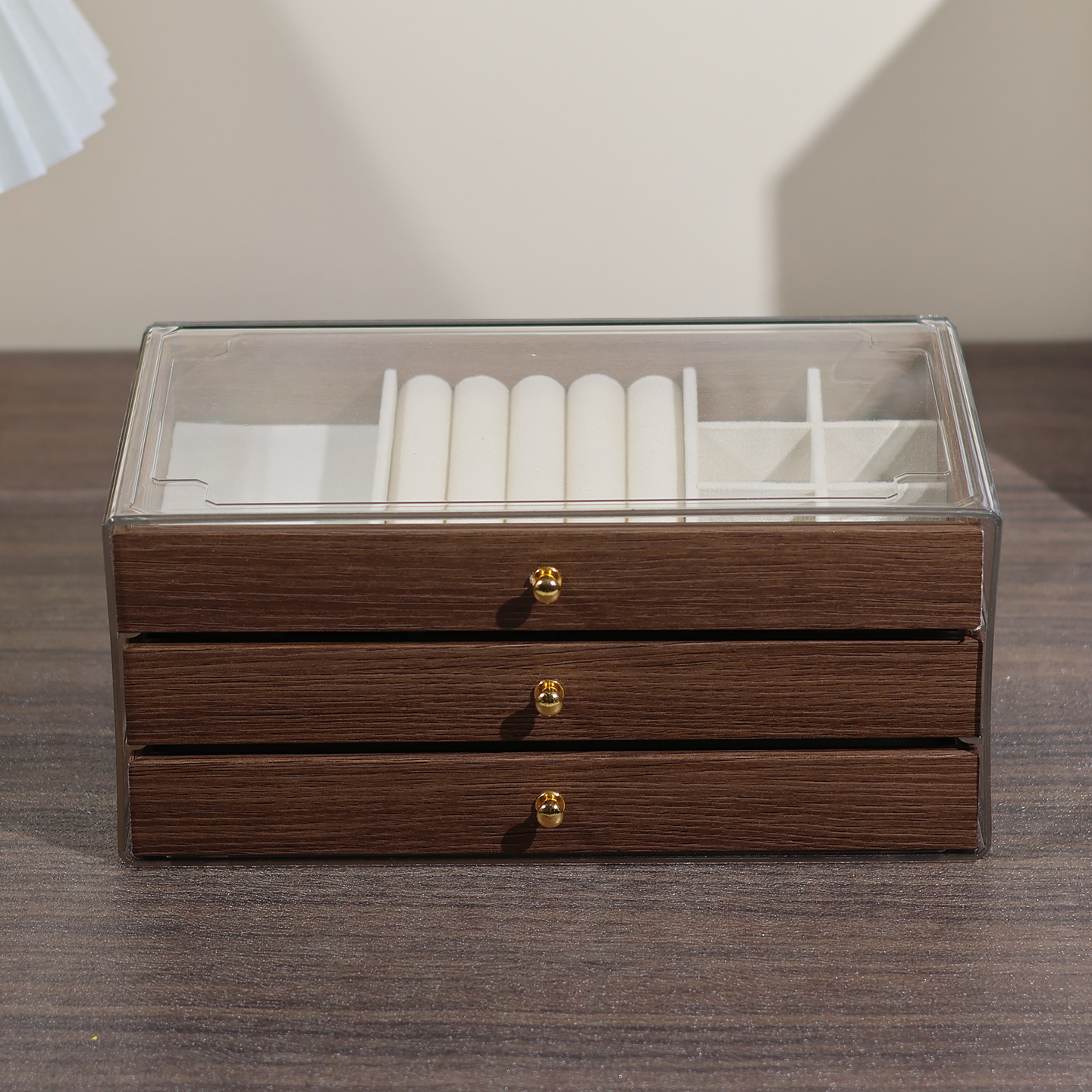 胡桃木纹首饰盒耳钉耳环项链手饰品多层抽屉式精致珠宝收纳盒