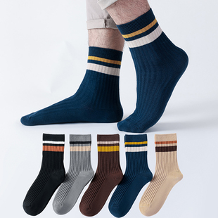 男袜中筒袜5双双针秋冬运动长袜男士 休闲风吸汗男孩学生棉袜XD