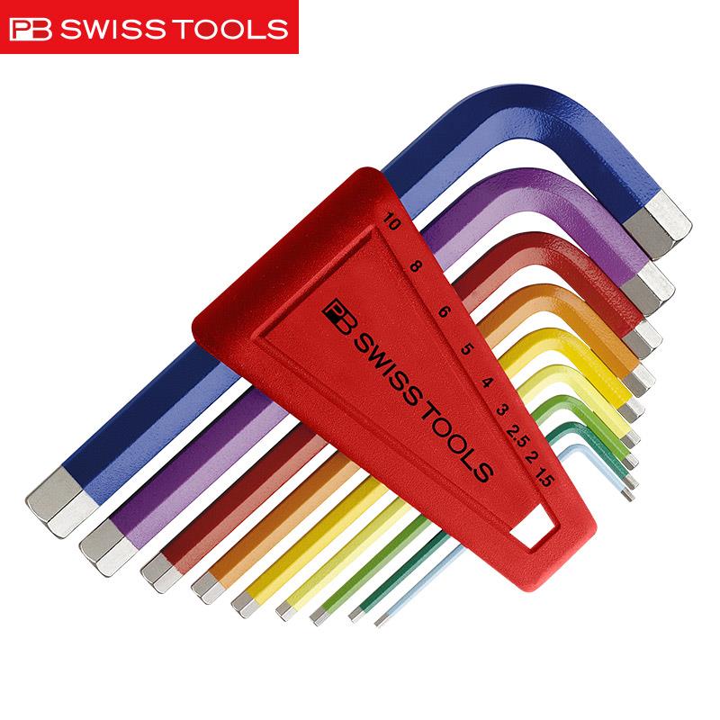 瑞士PB工具进口内六角扳手加长公制平头组合彩色套装210H6角匙L型