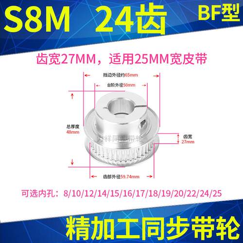 夹持型同步带轮S8M24带宽25内孔8 10 12 15 19 220同步轮抱紧HTCP