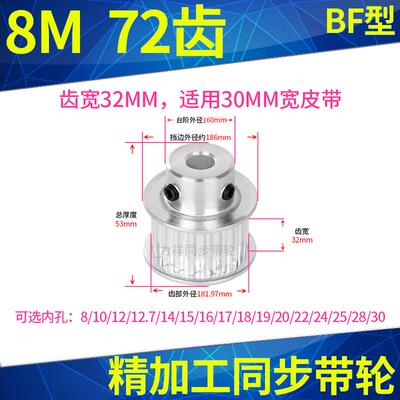 同步带轮8M72齿BF型带凸台带宽30内孔12 19 20 22 24 25 28同步轮