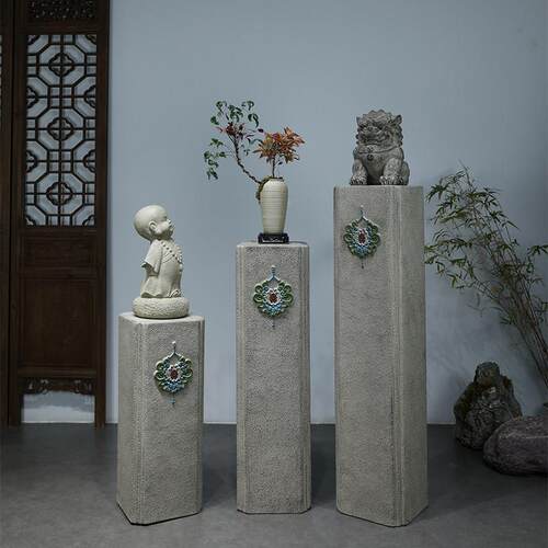 新中式落地件彷石柱摆墩庭院花园示盆造景摆件大门口装璎珞展示饰