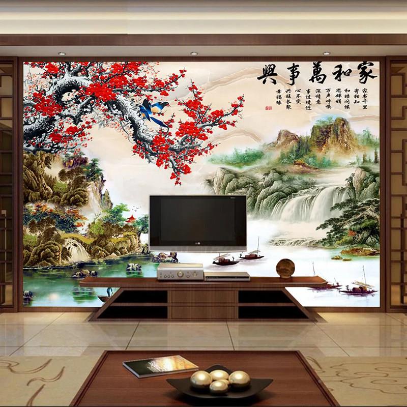 家中式家和万事竹木纤墙维集成板客UAD厅沙发电视兴背景墙扣板用