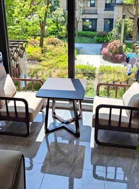 阳子台休闲区布置精致红小桌椅休闲 喝茶84775椅家用实木网一桌