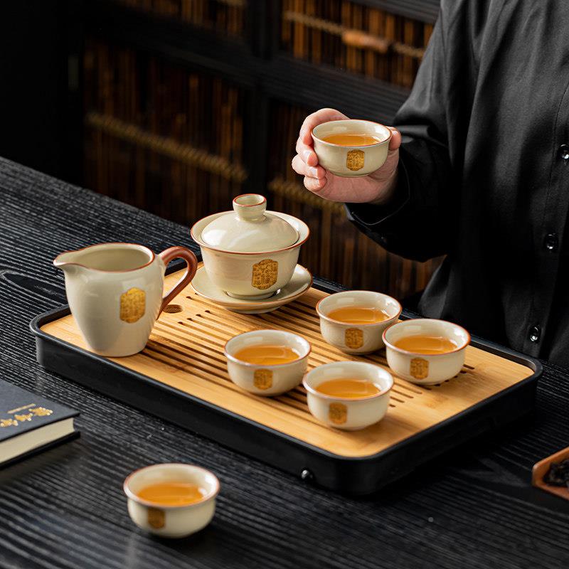 2026汝新款窑奢功夫茶具套装家用办公轻高档陶瓷壶会客茶盖碗HX汝
