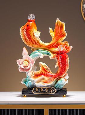 年年有鱼办室锦公跃龙鲤门桌面招财摆玄件关如鱼得A-143水开业装