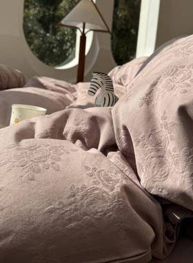 sin560支长绒提花北欧简约紫色四ATW件套长绒棉贡缎1.m棉1.8保暖