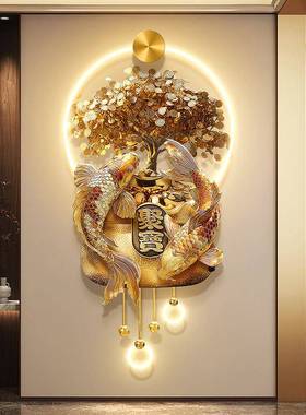 锦YHD鲤福字客厅格电视装栅关饰挂件轻奢发财树聚宝盆玄背景墙壁