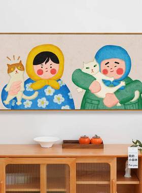 客发厅沙景墙简约装饰画猫卧床头横RGX版挂画多巴背胺可爱卡室通