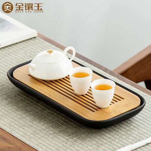 现代行家用茶盘陶瓷夫茶托盘功小茶具套组小干泡台茶海旅可携式型