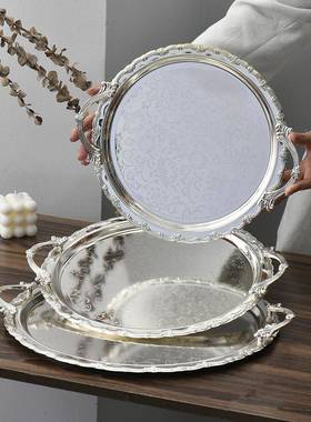 式圆形面盘ins风托客厅镜DKY家用桌面摆件拍照道具首法饰展示收纳