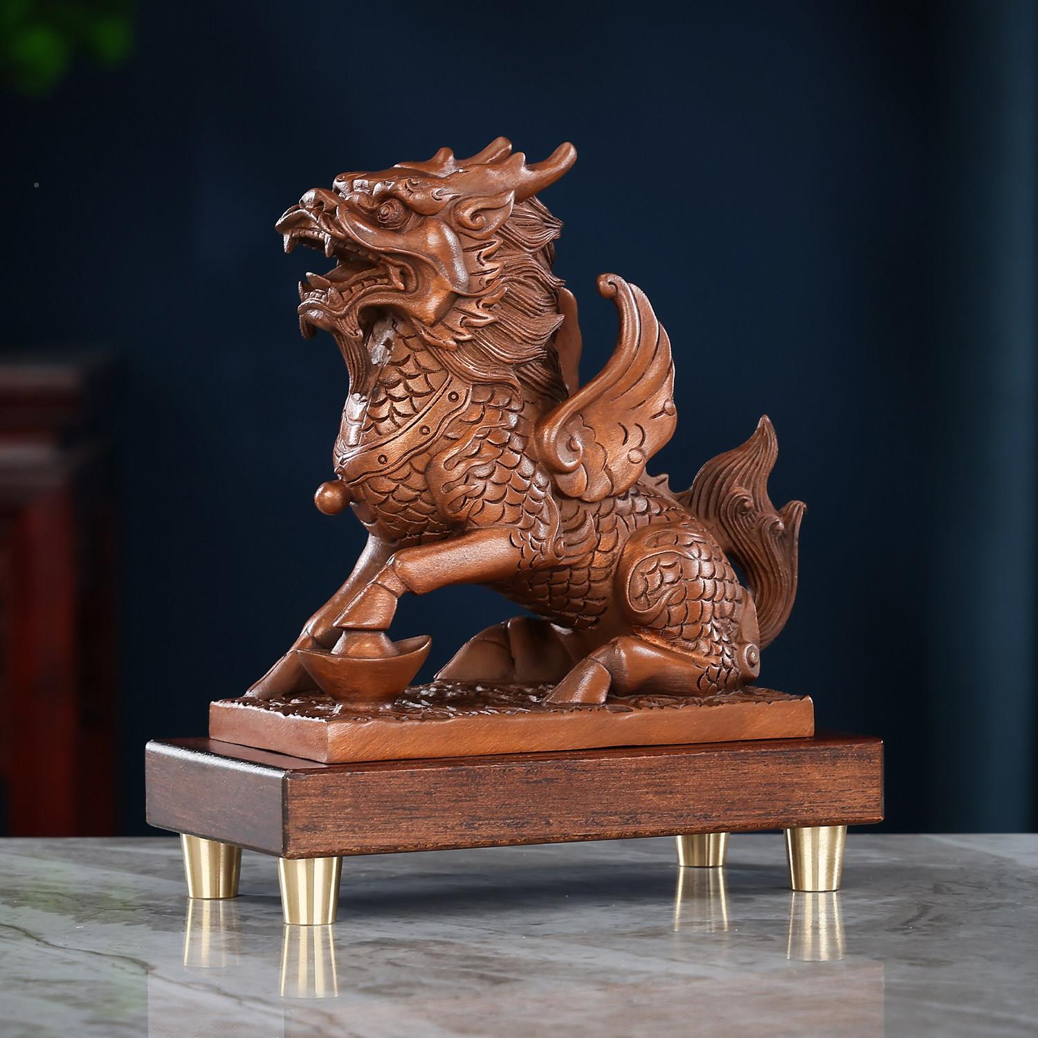 铜紫铜财富欣紫铜《财富麒麟一对》瑞兽摆件家品居办公室桌祥礼面