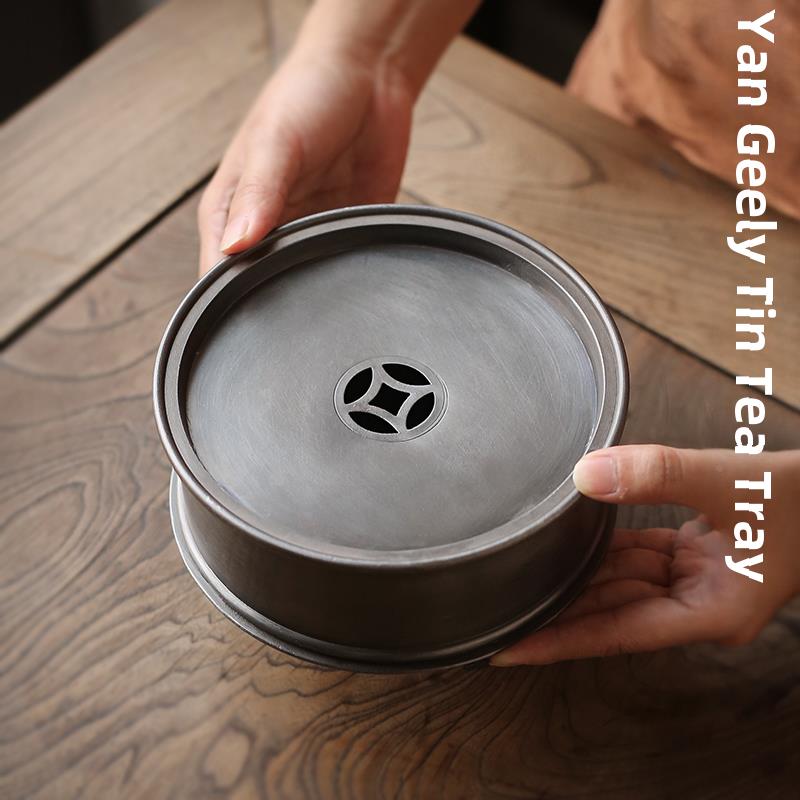 颜吉利手工盘锡茶圆形壶承紫 砂壶养MML壶垫 小茶船茶池茶潮州工