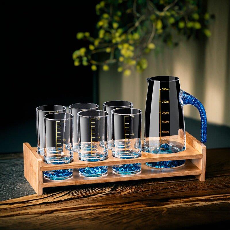二两酒杯加厚白酒二金杯一两杯烈酒杯蓝杯两山高档家用刻度酒杯杯