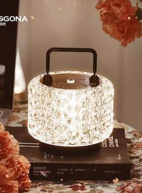 奢水晶台床灯轻头装灯高级手提ST66感氛围礼物饰摆饰充电超长续航