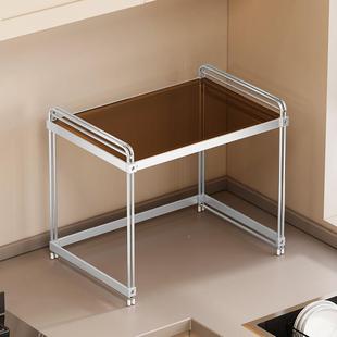 不锈钢化玻璃厨房微炉yw529置波物架台面烤箱电饭煲一体 电器收钢