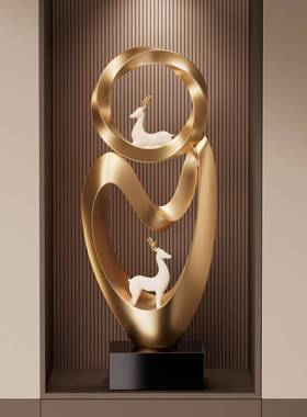 招SJ873财鹿迁时来运转入户玄关装壁饰摆礼件客厅轻奢高档电视柜