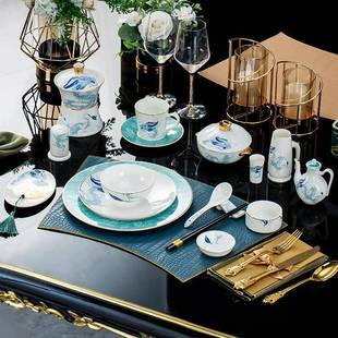 星级店摆台AUS餐具酒套高档私人会所摆盘景德镇五骨瓷组碗碟logo