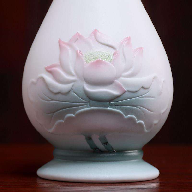 戴D14-112A玉莲堂陶瓷花瓶摆件新中式瓷器装饰品观瓶音供佛插花净