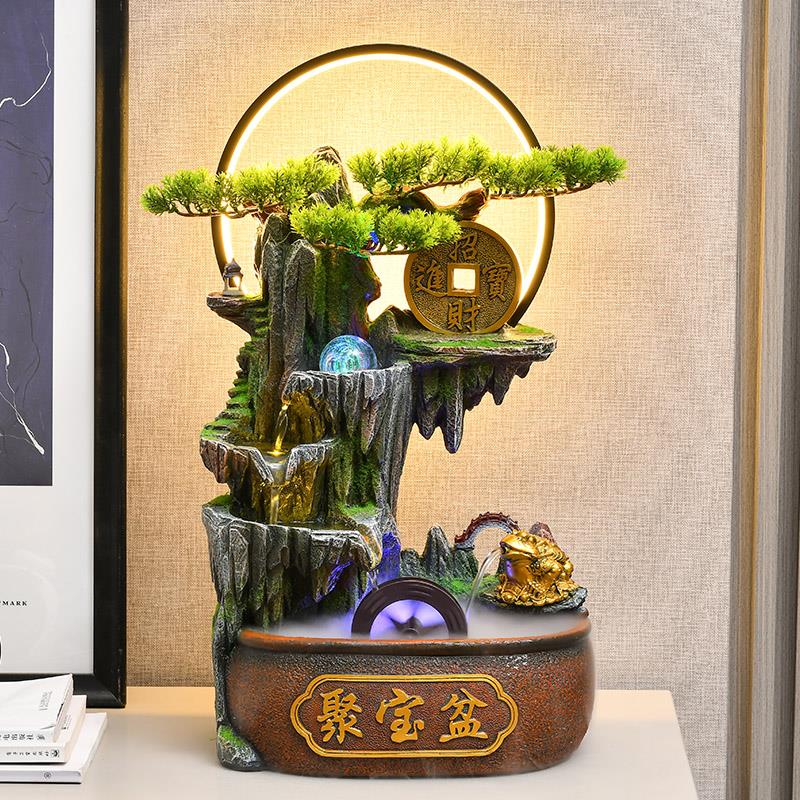 风水轮财流水摆件招景循环水泉客厅玄关办公室H50066观开业乔迁送