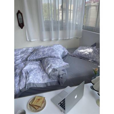 梨梦 灰色的EAK天丝 夏季水洗冰丝四件套气彷天单被床套大床上用