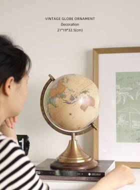 迷 轻奢小型NFK实木铜屿覆地古球仪摆件彷古书店办公桌面黄饰品送