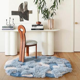 形地台毯卧室床边毯级门垫ins风雾蓝异高感加青丝暮雪厚毛绒阳飘